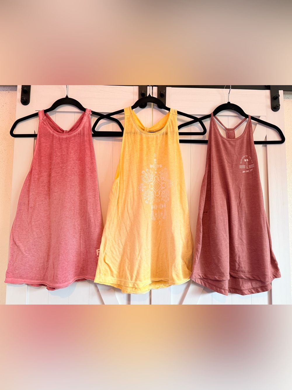 Roxy Yellow Graphic Racerback Tank with Red-Pink Tank Trio